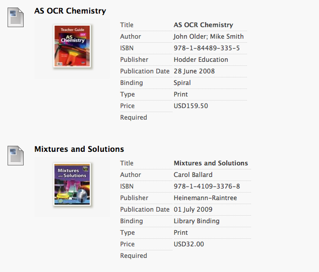 Screenshot of Textbooks in Blackboard