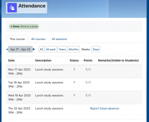 Screenshot showing the Report future absence option